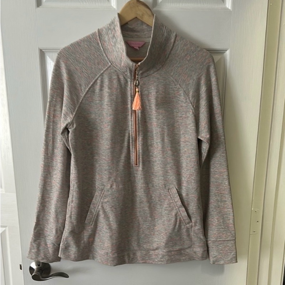 Lilly Pulitzer Sunny State of Mind Multicolored Gray Quarter-Zip Sweater! Small